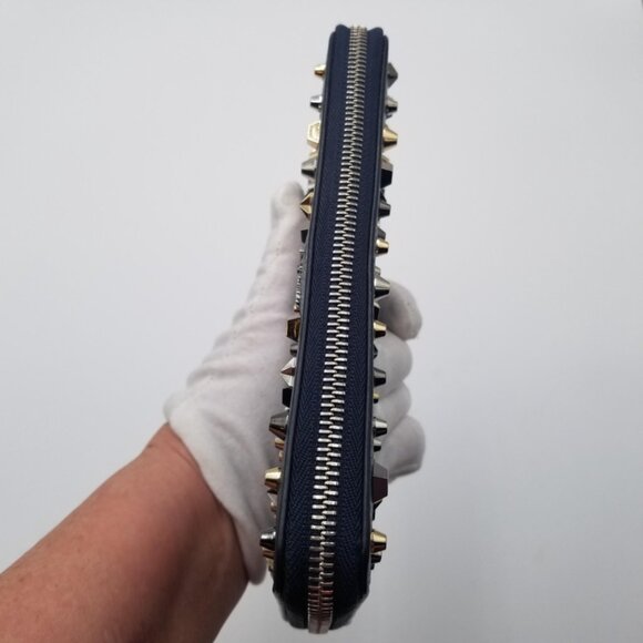 Christian Louboutin Wallet Navy Leather Stars/Studs Zip Around, 8" x 4" has COA - Picture 4 of 10